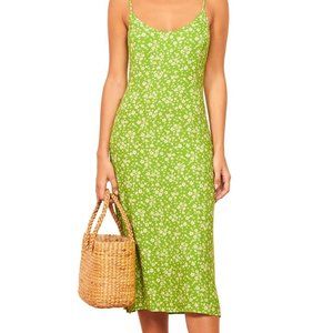 Reformation Lime Green Floral Halsten Dress